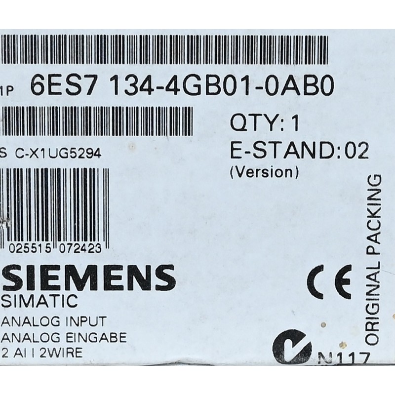 Siemens 6ES7 134-4GB01-0AB0 / Simatic ET 200S Analog Input Module, 127,72 Siemens 6ES7 134-4GB01-0AB0 / Simatic ET 200S Analog Input Module, 127,72