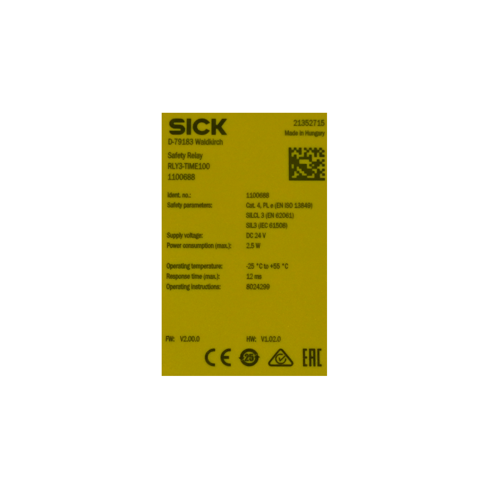 Sick Rly 3 Sick RLY3-TIME100 1100688 Safety Relay Neu