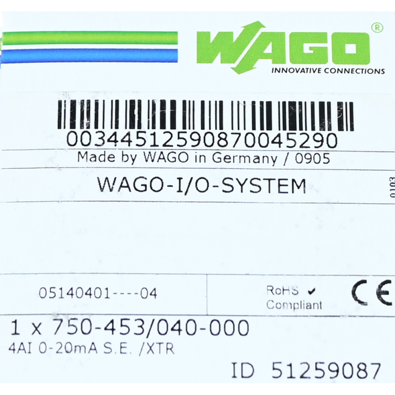 Wago 750-453/040-000 4-Channel Analog Input New sealed