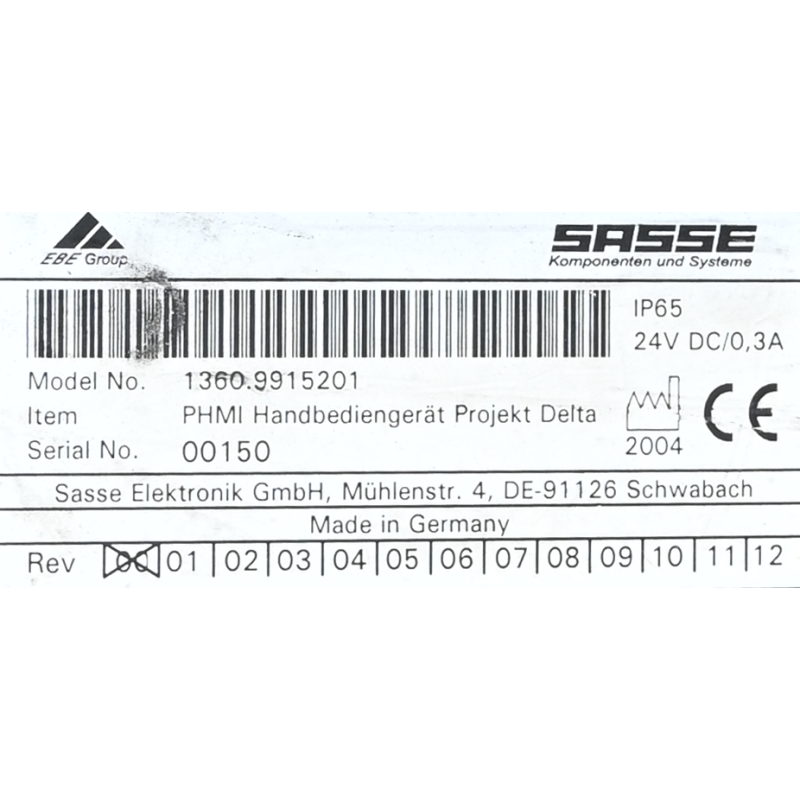Sasse 1360.9915201 Handheld Control Unit