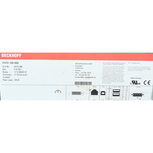 Beckhoff Indicator Control Panel Beckhoff CP6932-1000-0000 Control Panel